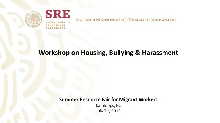 workshop on housing bullying harassment