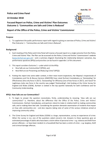 Police and Crime Panel  22 October 2018  Focused Report on Police, Crime and Victims Plan