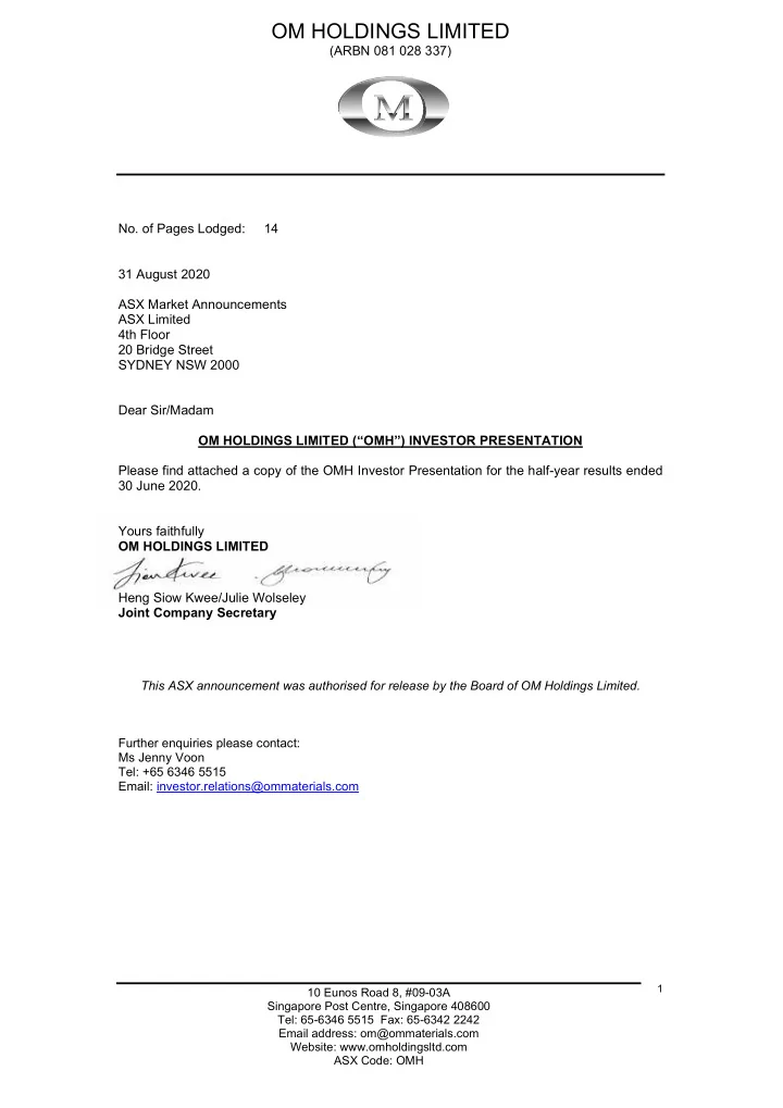 om holdings limited