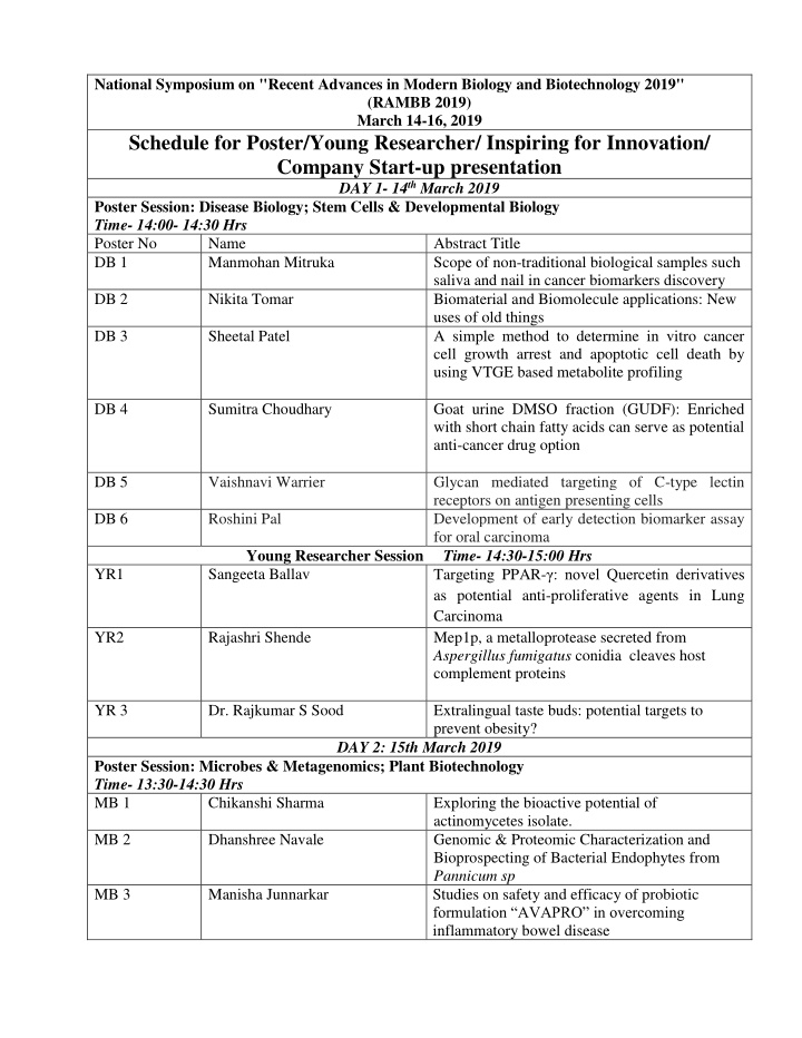 schedule for poster young researcher inspiring for