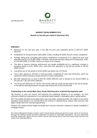 24 February 2011  BARRATT DEVELOPMENTS PLC  Results for the half year ended 31 December 2010