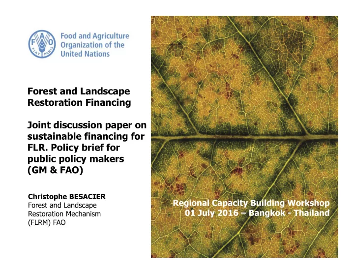 forest and landscape restoration financing joint
