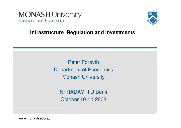 infrastructure regulation and investments g peter forsyth