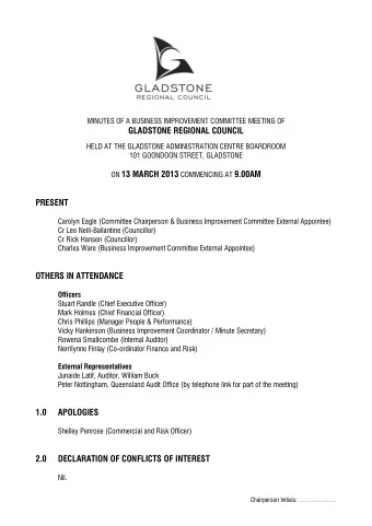 GLADSTONE REGIONAL COUNCIL  HELD AT THE GLADSTONE ADMINISTRATION CENTRE BOARDROOM  101 GOONDOON