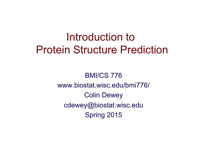 introduction to protein structure prediction
