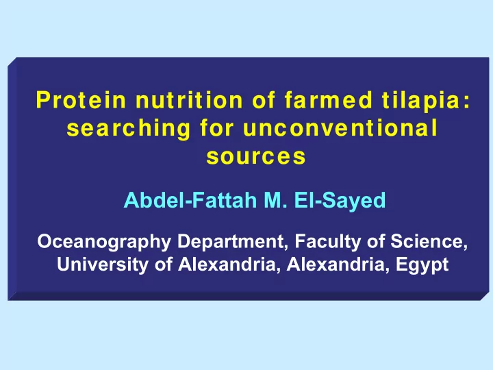 protein nutrition of farmed tilapia protein nutrition of