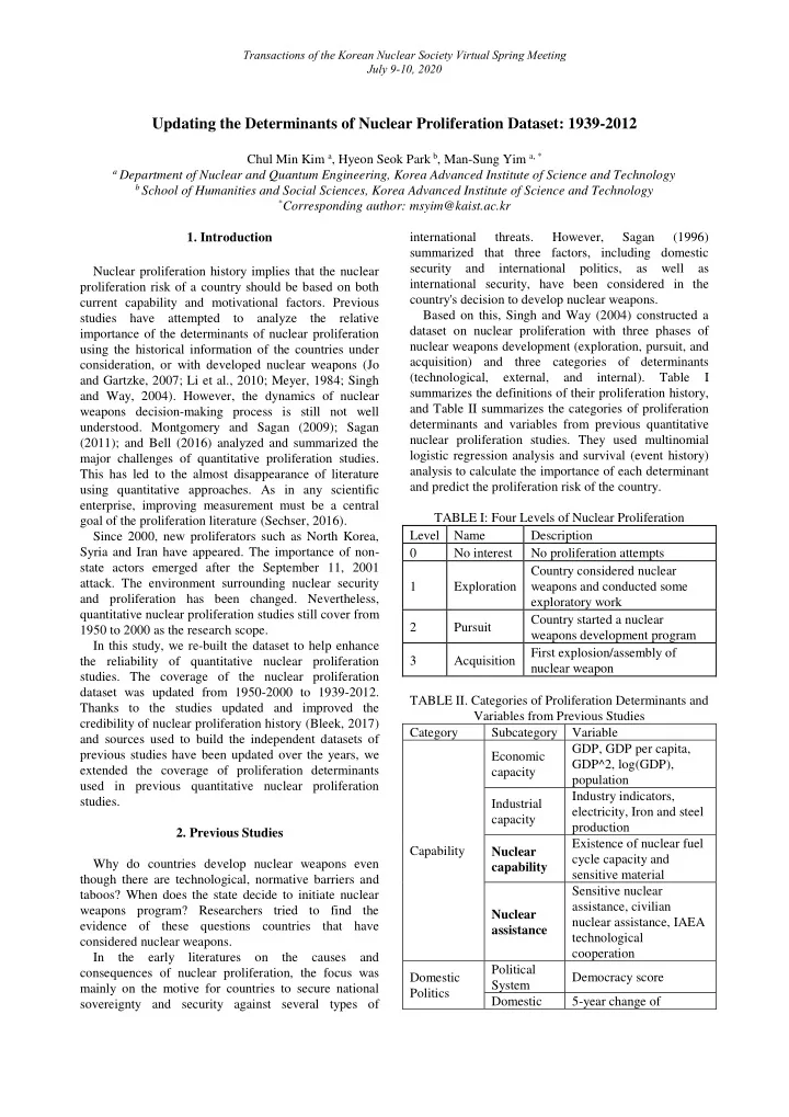 updating the determinants of nuclear proliferation