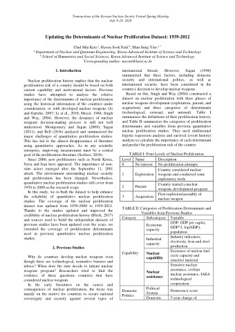 Updating the Determinants of Nuclear Proliferation Dataset: 1939-2012 Chul Min Kim a , Hyeon Seok