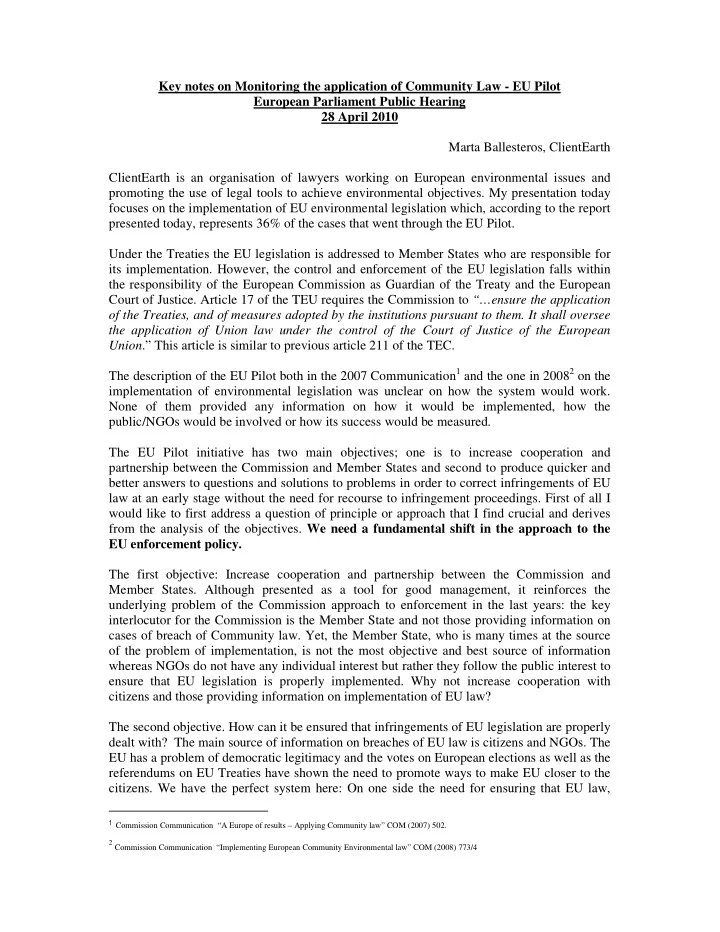 key notes on monitoring the application of community law