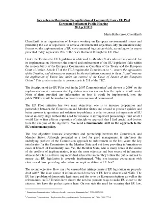 Key notes on Monitoring the application of Community Law - EU Pilot  European Parliament Public