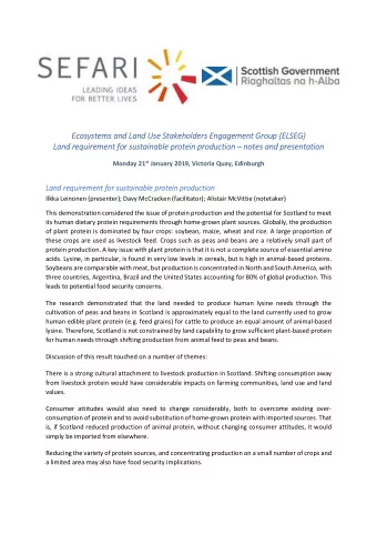 Ecosystems and Land Use Stakeholders Engagement Group (ELSEG)  Land requirement for sustainable