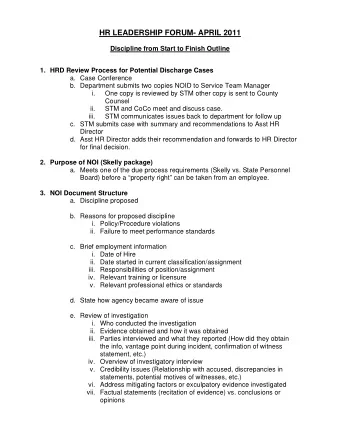 HR LEADERSHIP FORUM- APRIL 2011  Discipline from Start to Finish Outline  1. HRD Review Process for