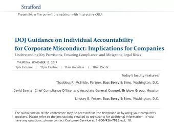 DOJ Guidance on Individual Accountability  for Corporate Misconduct: Implications for Companies