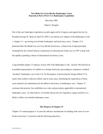 New Rules for Cross-Border Bankruptcy Cases  Enacted as Part of New U.S. Bankruptcy Legislation