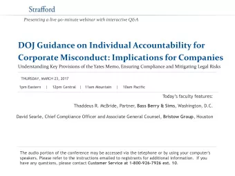 Corporate Misconduct: Implications for Companies  Understanding Key Provisions of the Yates Memo,
