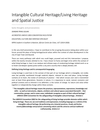 Intangible Cultural Heritage/Living Heritage and Spatial Justice