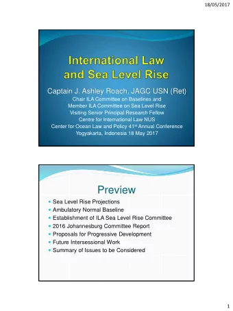 Preview  Sea Level Rise Projections  Ambulatory Normal Baseline  Establishment of ILA Sea