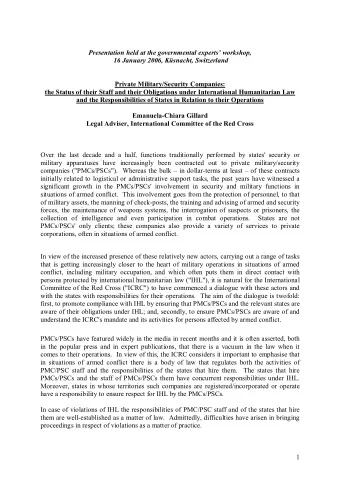 Presentation held at the governmental experts workshop, 16 January 2006, Ksnacht, Switzerland