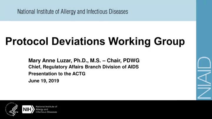 mary anne luzar ph d m s chair pdwg