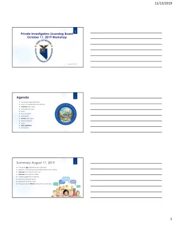 11/13/2019  1  Private Investigators Licensing Board  October 11, 2019 Workshop  Revised Oct 2019