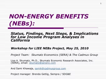 (NEBs):  Status, Findings, Next Steps, &amp; Implications  for Low Income Program Analyses in