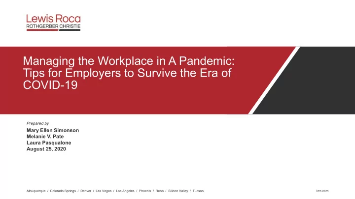 managing the workplace in a pandemic tips for employers