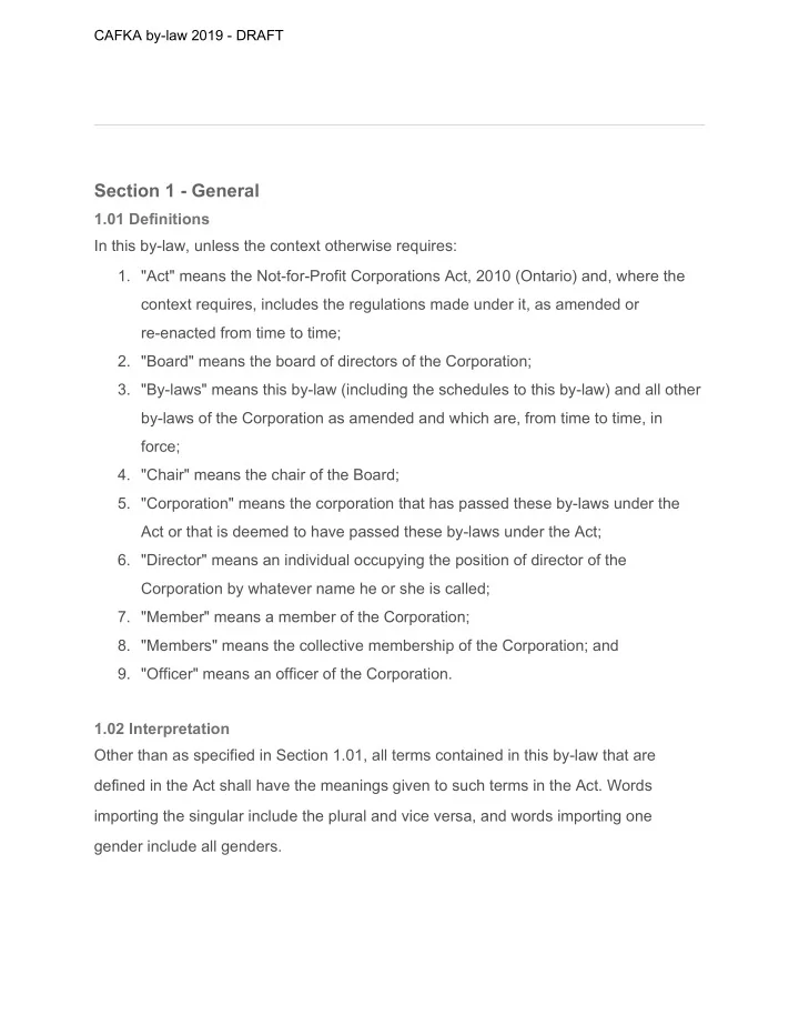 section 1 general 1 01 definitions in this by law unless