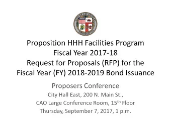 Proposition HHH Facilities Program  Fiscal Year 2017-18  Request for Proposals (RFP) for the