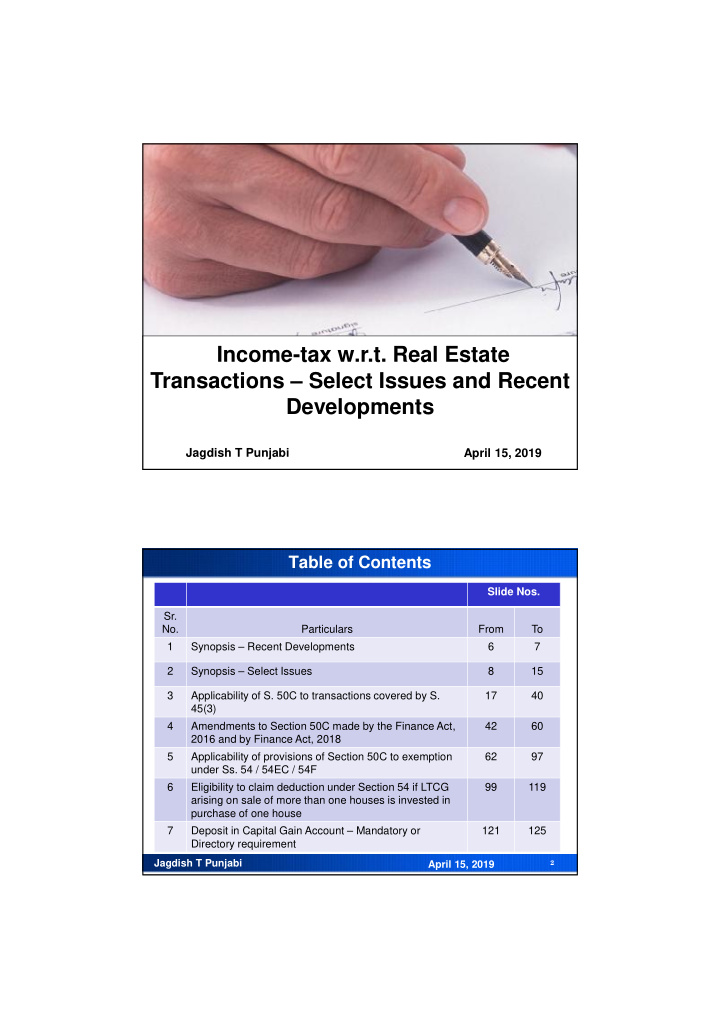income tax w r t real estate transactions select issues