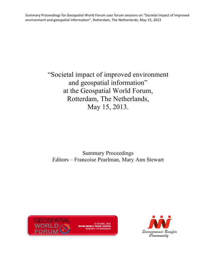 summary proceedings editors francoise pearlman mary ann