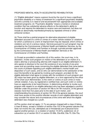 PROPOSED MENTAL HEALTH ACCELERATED REHABILITATION  (1) Eligible defendant means a person