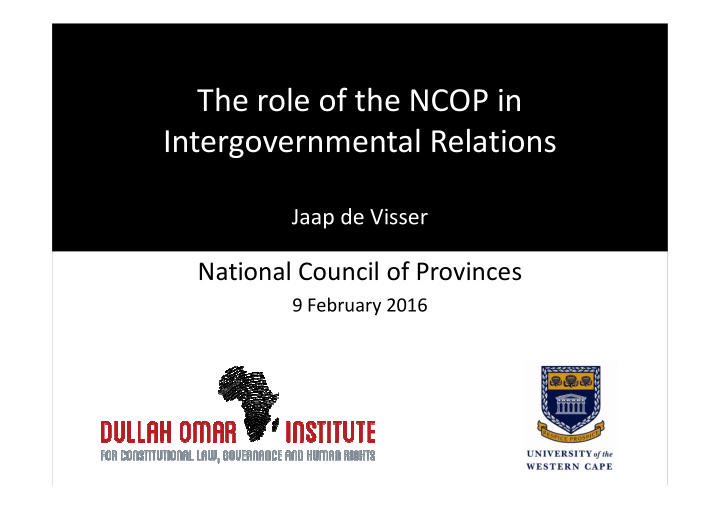 the role of the ncop in intergovernmental relations