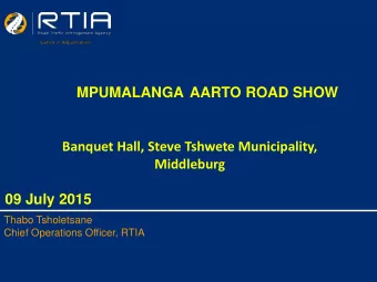 Index  RTIA Mission and Vision  Establishment of RTIA  Taking Over of AARTO Functions