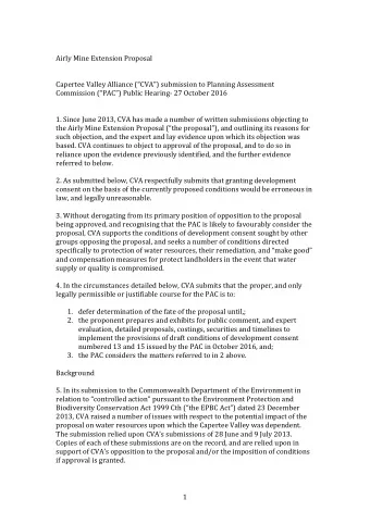 Airly Mine Extension Proposal  Capertee Valley Alliance (CVA) submission to Planning