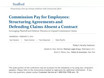Commission Pay for Employees:  Structuring Agreements and  Defending Claims Absent a Contract