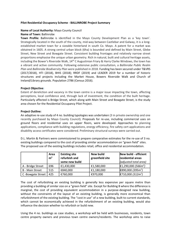 pilot residential occupancy scheme ballinrobe project