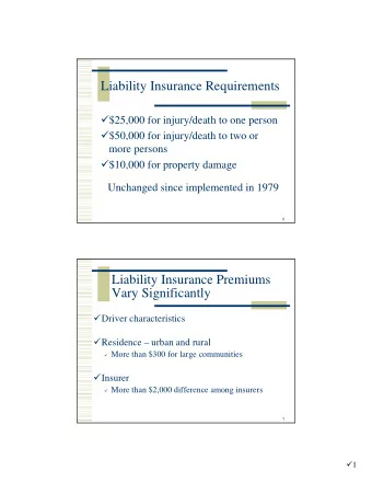 Liability Insurance Requirements  $25,000 for injury/death to one person  $50,000 for