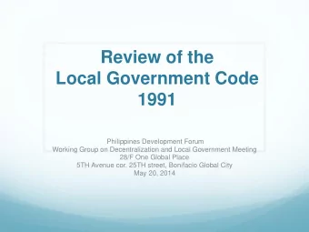 Review of the  Local Government Code  1991  Philippines Development Forum  Working Group on