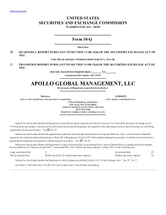 APOLLO GLOBAL MANAGEMENT, LLC (Exact name of Registrant as specified in its charter)  Delaware