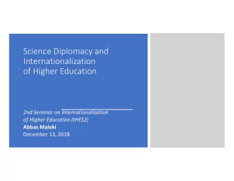 Science Diplomacy and  Internationalization  of Higher Education  2nd Seminar on