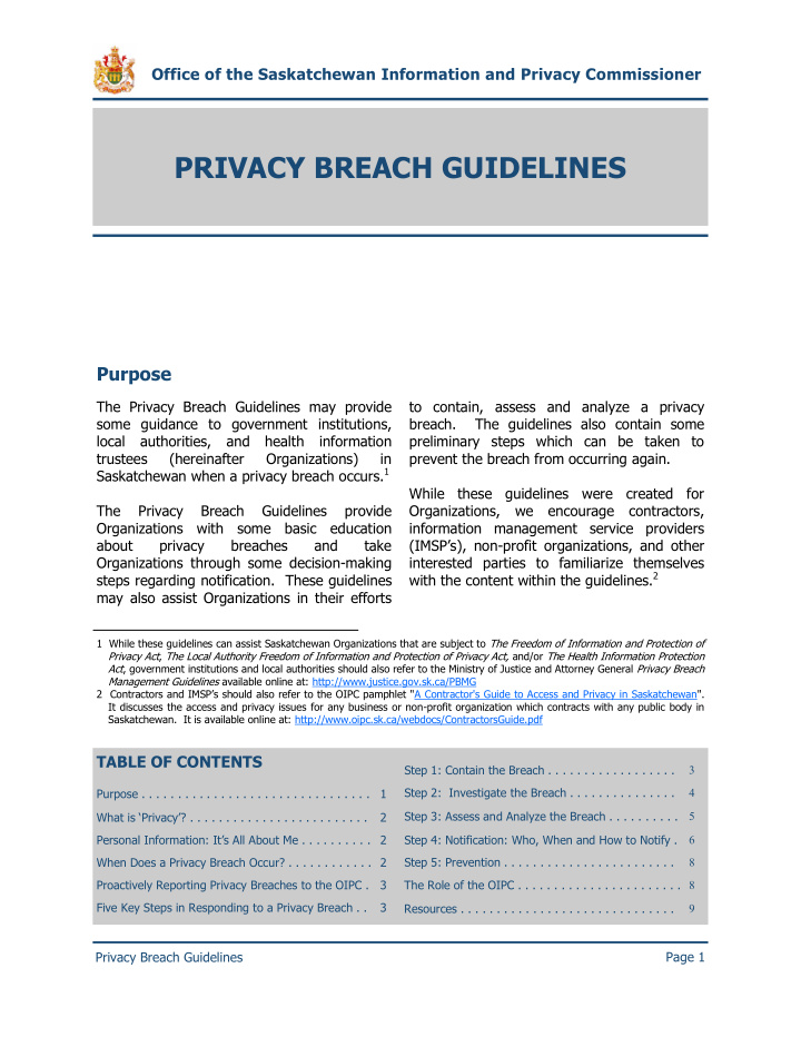 privacy breach guidelines