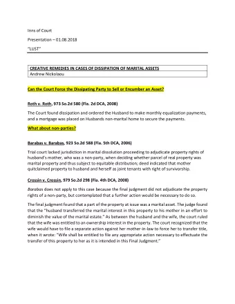 Inns of Court  Presentation  01.08.2018  LUST  CREATIVE REMEDIES IN CASES OF DISSIPATION
