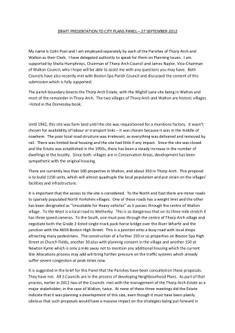 DRAFT PRESENTATION TO CITY PLANS PANEL  27 SEPTEMBER 2012  My name is Colin Pool and I am