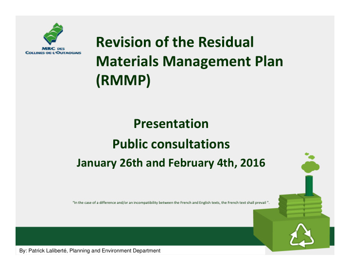 revision of the residual materials management plan rmmp