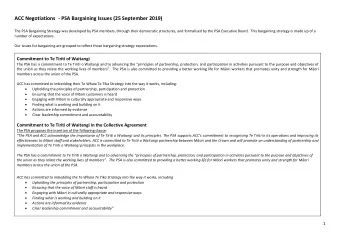 ACC Negotiations - PSA Bargaining Issues (25 September 2019)  The PSA Bargaining Strategy was
