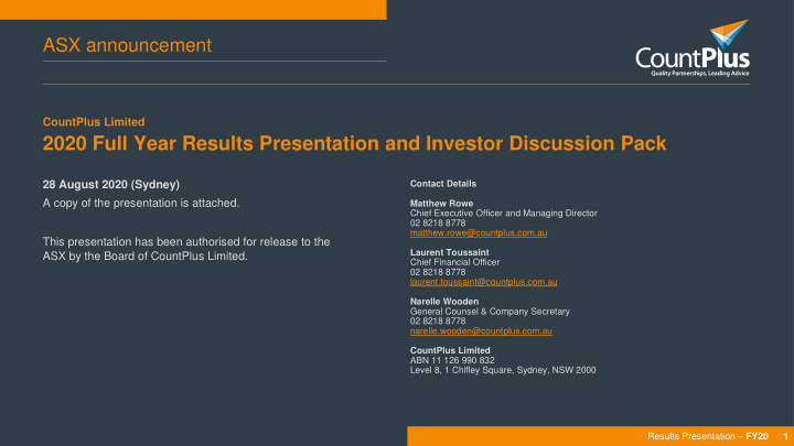 2020 full year results presentation and investor