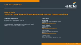 2020 Full Year Results Presentation and Investor Discussion Pack  28 August 2020 (Sydney)  Contact