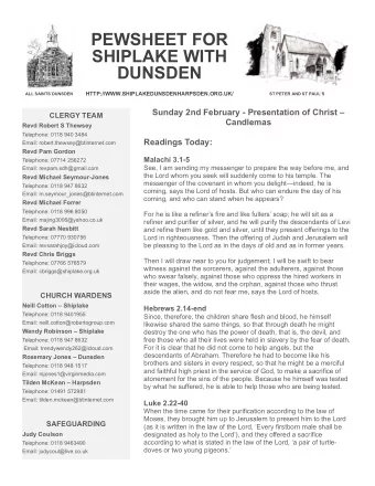PEWSHEET FOR  SHIPLAKE WITH DUNSDEN HTTP://WWW.SHIPLAKEDUNSDENHARPSDEN.ORG.UK/ ALL SAINTS DUNSDEN