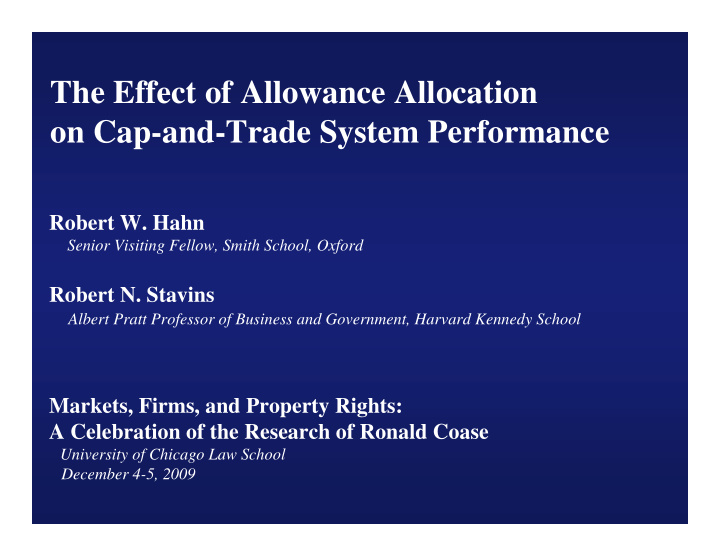 the effect of allowance allocation on cap and trade