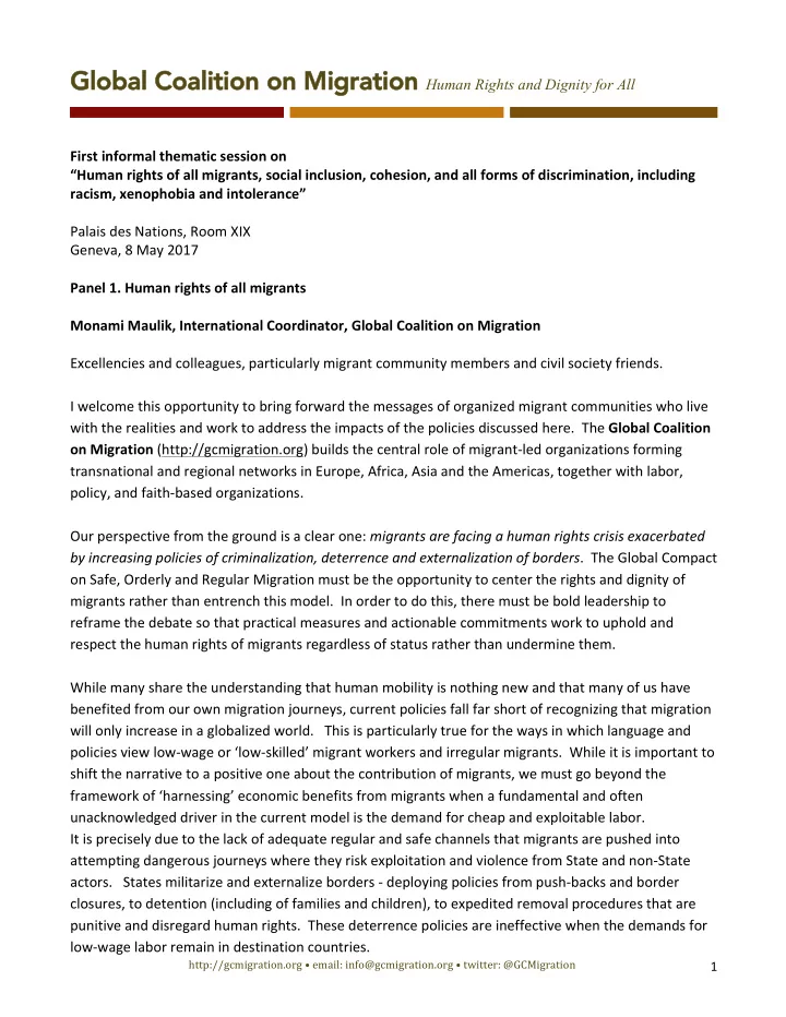 gl global coa coalition on on on migr gration